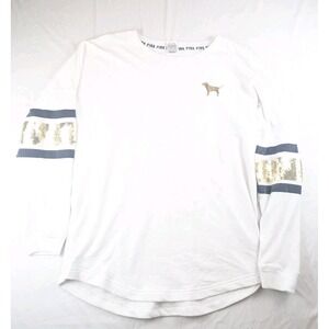 Victoria Secret‎ Pink  Women's Sweatshirt White Gold Silver Sequin Medium